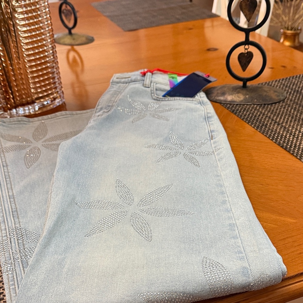 NWT Light blue jeans with flower sequins